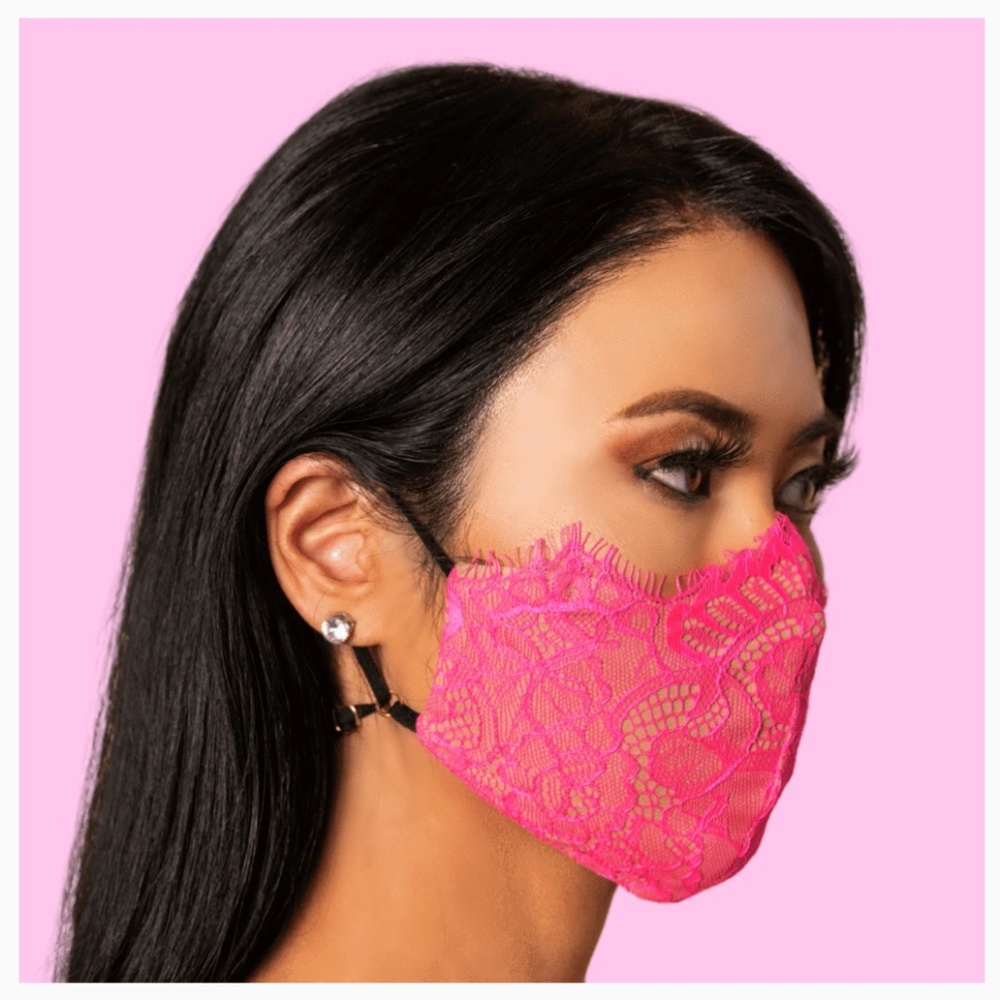 Lace Face Mask Hot Pink